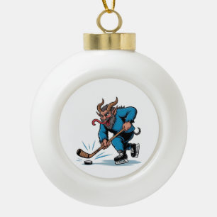 Boule En Céramique Éffrayant Krampus Jouer au hockey sur glace Noël
