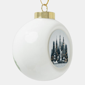 Boule En Céramique Élégance des Fêtes de New York - Carte de Noël Per