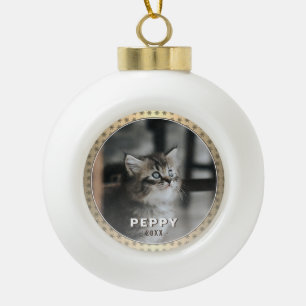 Boule En Céramique Élégante photo de chat Noël métal doré 