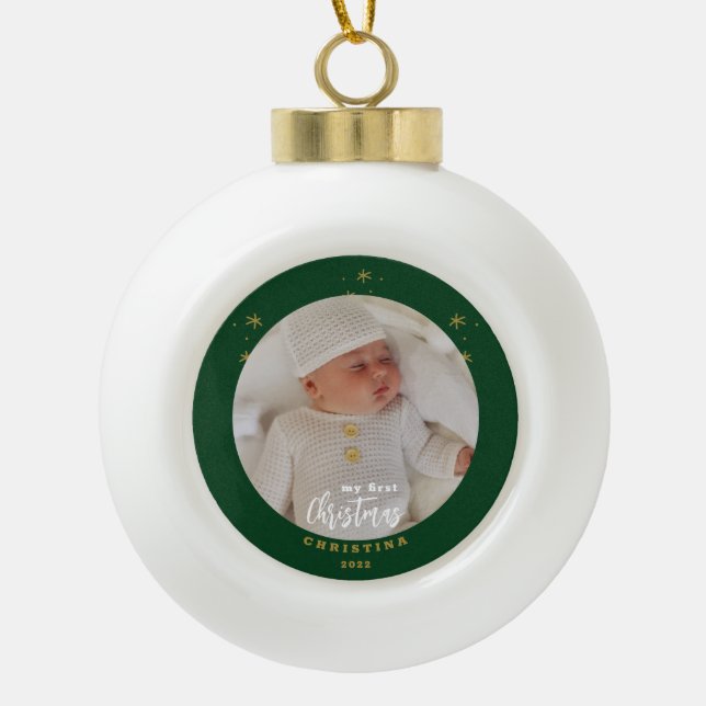 Boule En Céramique Élégante photo de mon premier bébé de Noël (Devant)