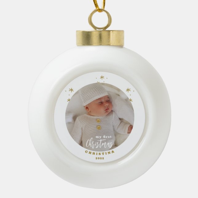 Boule En Céramique Élégante photo de mon premier bébé de Noël (Devant)