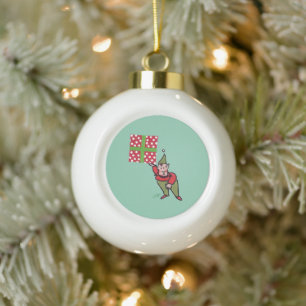 Boule En Céramique Elf avec Polka Dot Cadeau Boule de Noël