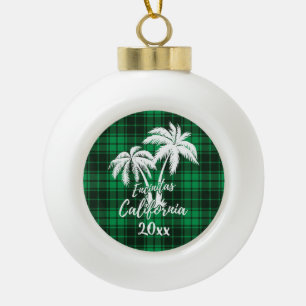 Boule En Céramique Encinitas California Beach Palm Tree Green Plaid
