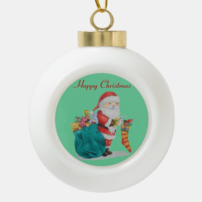 Boule En Céramique Engendrez Noël avec des jouets et des cadeaux dans (Devant)