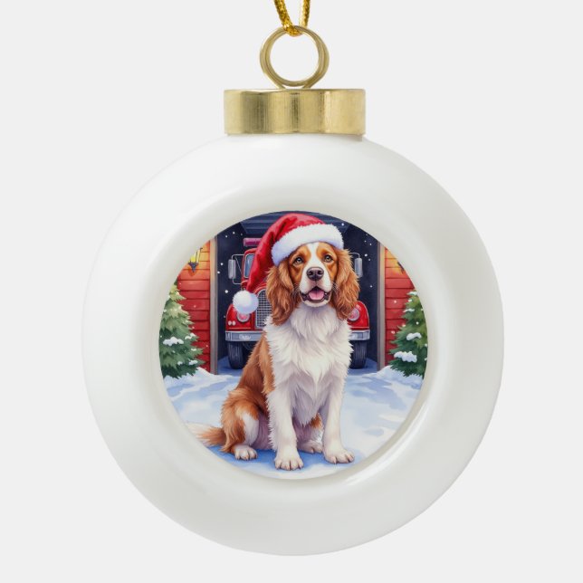 Boule En Céramique English Springer Spaniel Fire Station Santa (Devant)