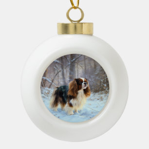 Boule En Céramique English Toy Spaniel Laisser Neige Noël