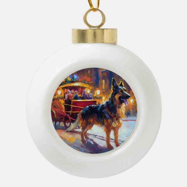 Boule En Céramique Fête de Noël des bergers allemands (Devant)