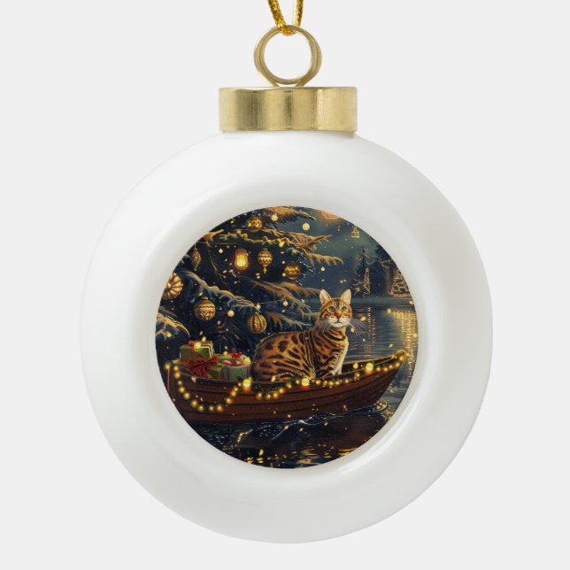 Boule En Céramique Fête de Noël du chat du Bengale Voyage (Devant)