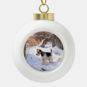Boule En Céramique Fil Fox Terrier Laisser neiger Noël