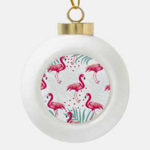 Boule En Céramique Flamingo tropical et feuille, motif d'été.