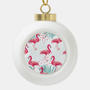 Boule En Céramique Flamingo tropical et feuille, motif d'été.