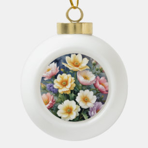 Boule En Céramique Fleurs colorées Elégante peinture aquarelle