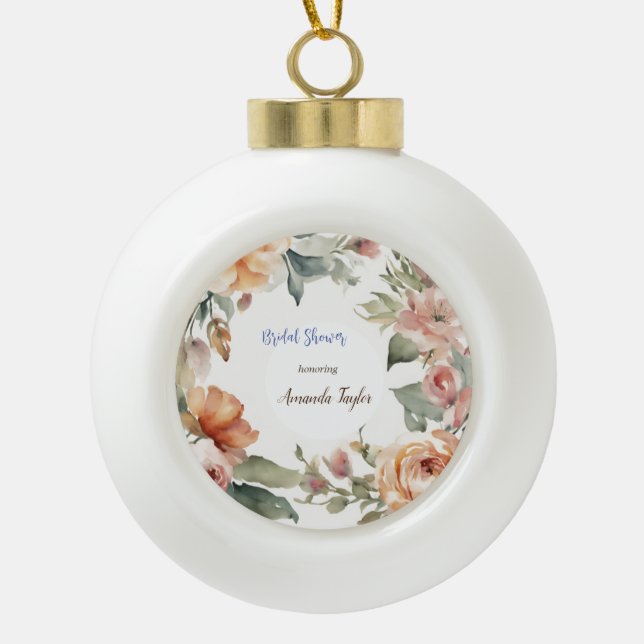Boule En Céramique Fleurs d'aquarelle Fête des mariées minimale (Devant)