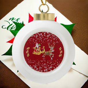 Boule En Céramique Flocon de neige de Noël Père Noël Ho Ho Reindeer S