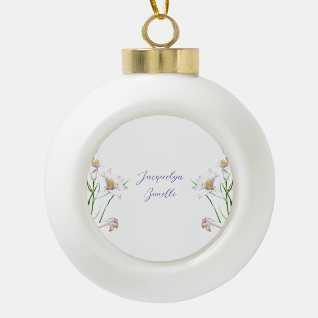 Boule En Céramique Floral Elegant Chic Cute Calligraphie Ajouter Nom (Devant)