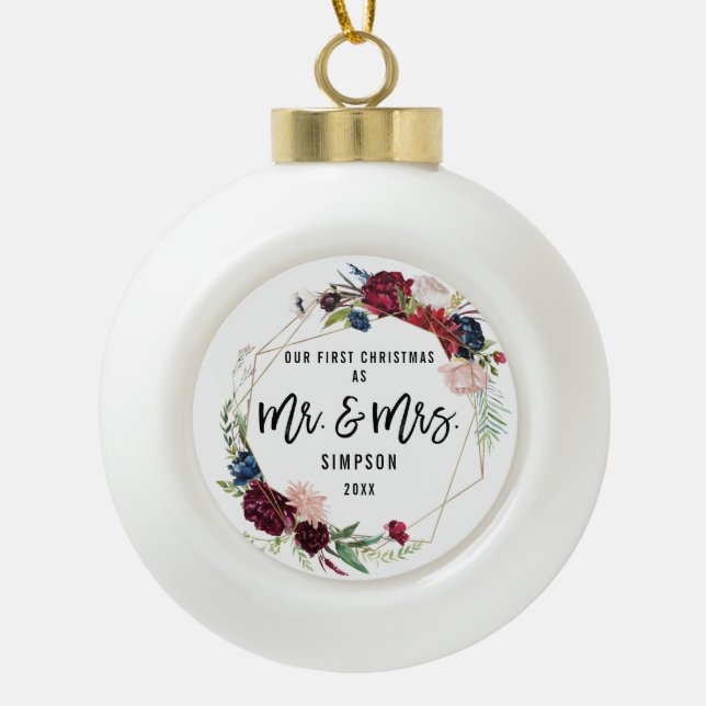 Boule En Céramique Floral Premier Noël M. et Mme (Devant)