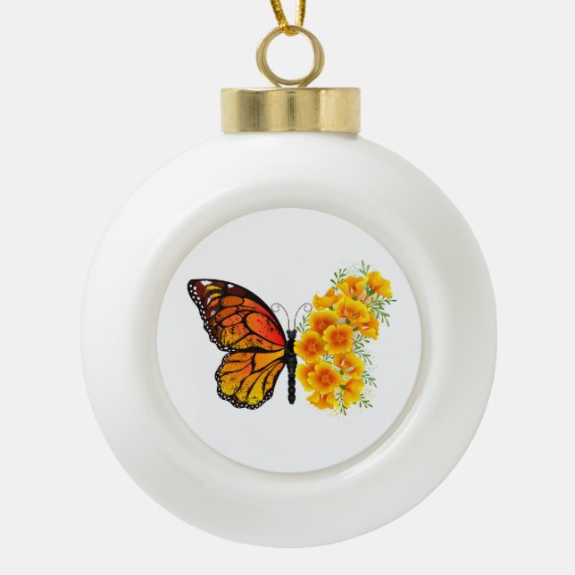 Boule En Céramique Flower Butterfly with Yellow California Poppy (Devant)