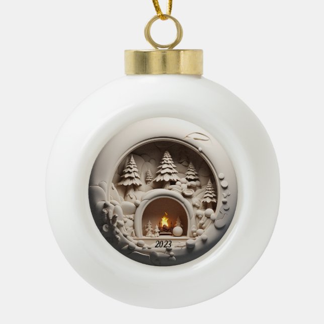 Boule En Céramique Foyers de Noël 3D (Devant)