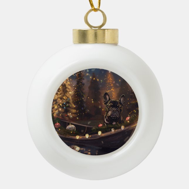 Boule En Céramique French Bulldog Christmas Festive Voyage (Devant)
