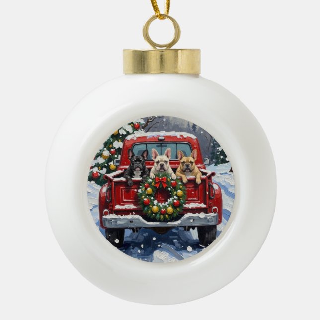 Boule En Céramique French Bulldog Christmas Red Truck Holiday (Devant)