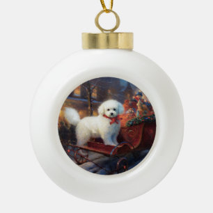 Boule En Céramique Frise de Bichon Frise Festin de Noël