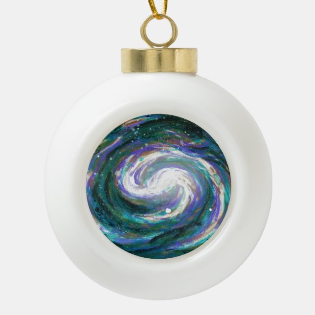 Boule En Céramique Galaxie d'émeraude et de violet (Devant)