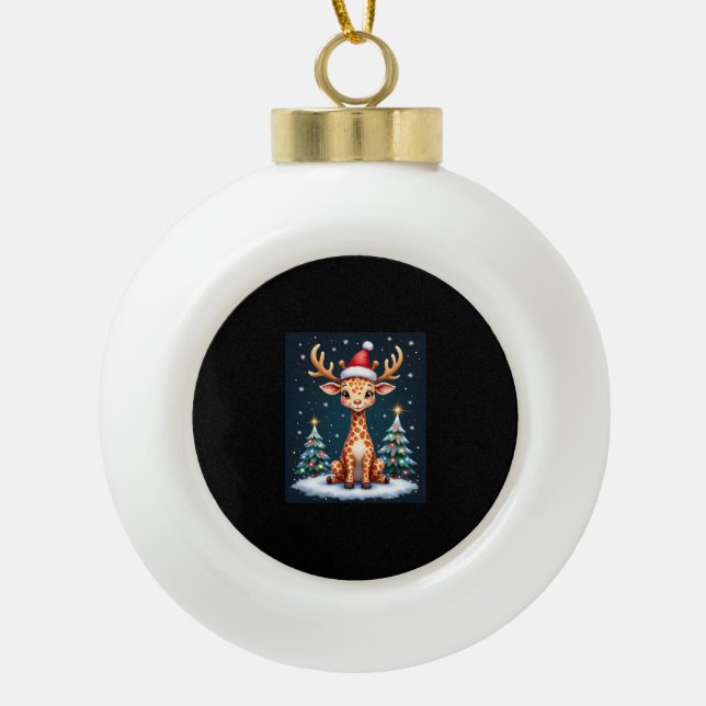 Boule En Céramique Giraffe Reindeer Casquette Père Noël Christmas Tre (Devant)
