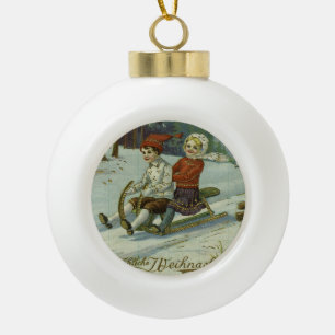 Boule En Céramique Girl and boy enjoy a sleigh ride illustration