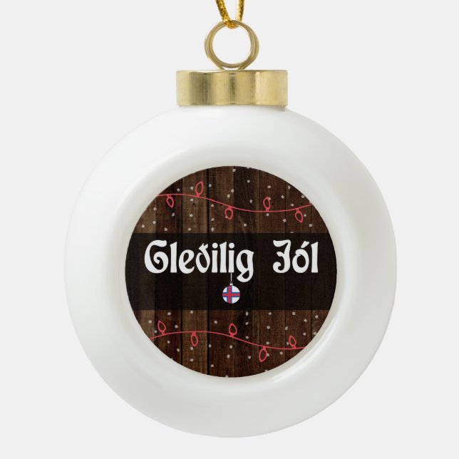 Boule En Céramique Gleðilig jól Faroese Joyeux Noël, style rustique (Devant)