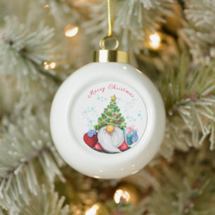 Boule En Céramique Gnome mignonne avec arbre de Noël Casquette et cad
