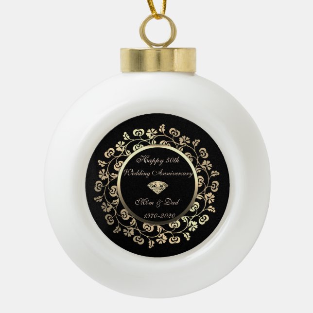 Boule En Céramique Gold Chic Swirl 50e anniversaire de Mariage (Devant)