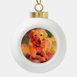 Boule En Céramique Golden Retriever Chien Aquarelle Art