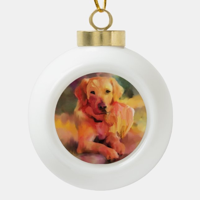 Boule En Céramique Golden Retriever Chien Aquarelle Art (Devant)