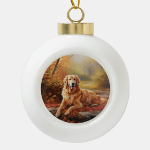 Boule En Céramique Golden Retriever en automne Leaves automne Inspire
