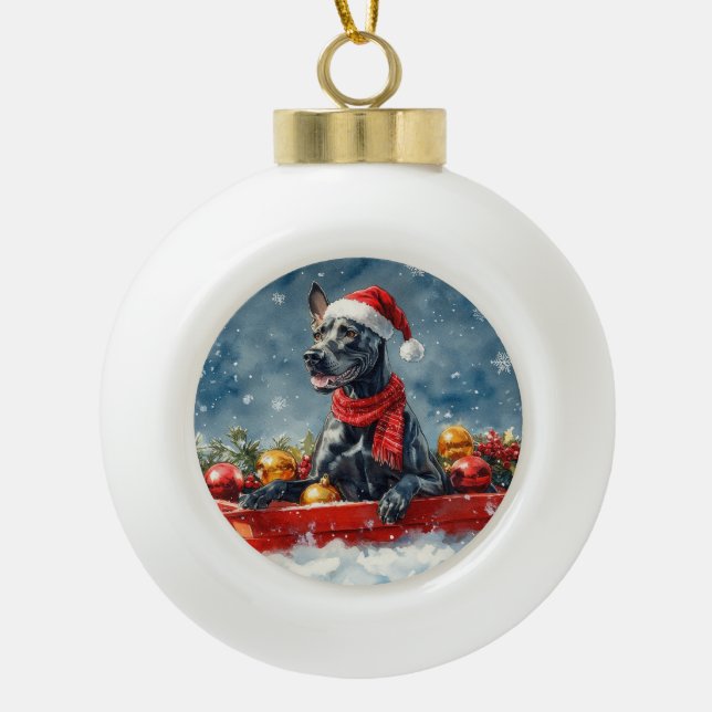 Boule En Céramique Grand chien Danse dans la corniche laissez-le neig (Devant)