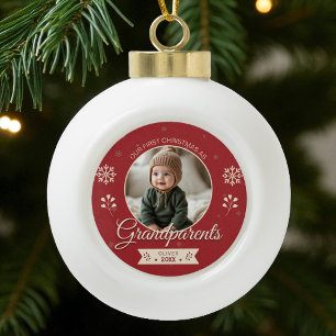 Boule En Céramique Grand-parents Personnalisé Première photo de Noël