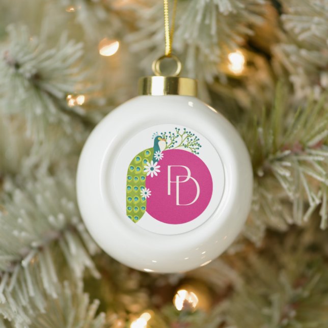 Boule En Céramique #GreenPeacockSnowflakeFramedOrnament (Arbre)