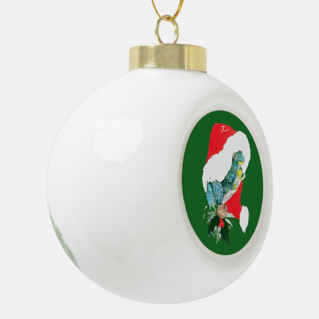 Boule En Céramique Grenouille de Noël Festive Santa Chapeau Conçu (Gauche)