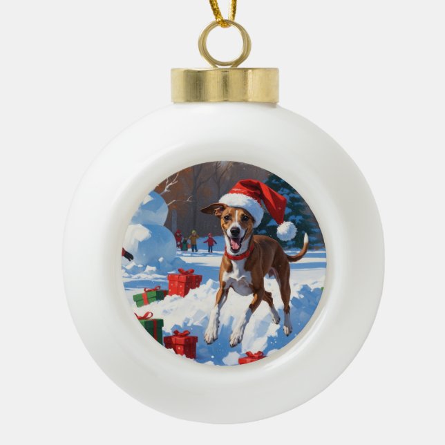 Boule En Céramique Greyhound coule dans la neige avec le Casquette de (Devant)