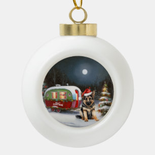 Boule En Céramique Hiver Allemand Berger Caravane Noël Aventure