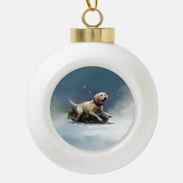 Boule En Céramique hiver de Noël du Labrador (Devant)