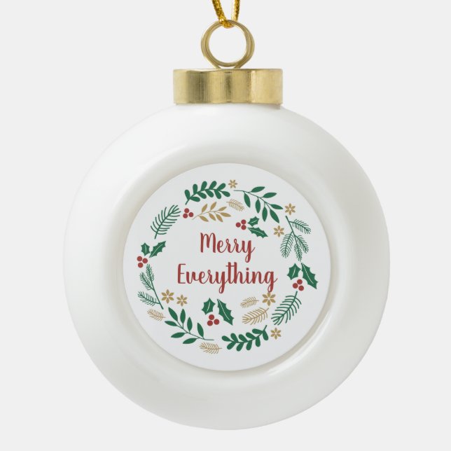 Boule En Céramique Holly Berry Pine Wreath Joyeux Tout Vacances (Devant)