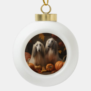 Boule En Céramique hound afghan Chiot Automne Citrouille de plaisir