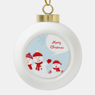 Boule En Céramique Image mignonne d'un bonhomme de neige avec des flo