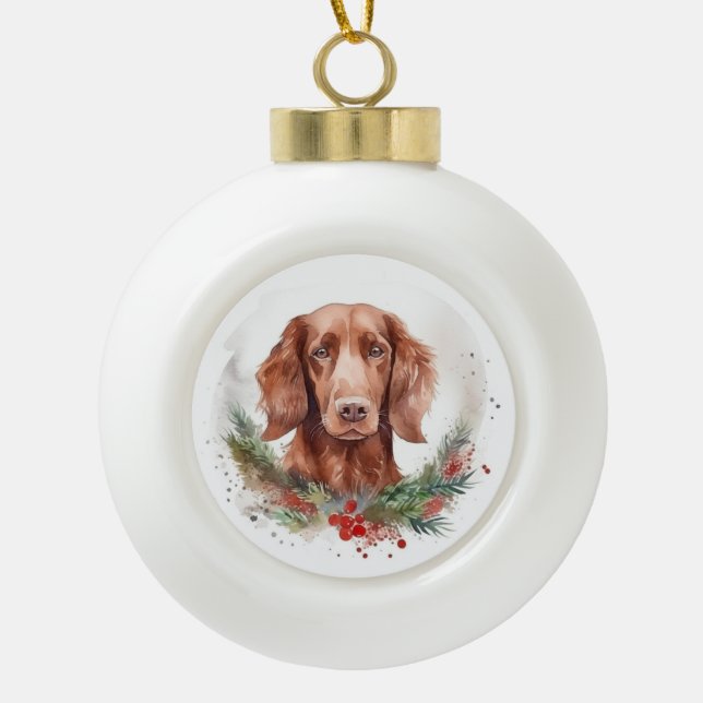 Boule En Céramique Irlandais Red Setter Festive Wreath Pup (Devant)