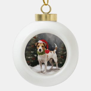 Boule En Céramique Jack Russell Chien à Noël de neige