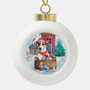 Boule En Céramique Jack Russell Chien dans la neige Maison de chien d