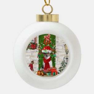 Boule En Céramique Jack Russell Chien Noël