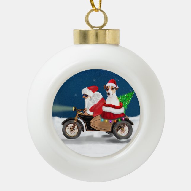Boule En Céramique Jack Russell Chien Noël Père Noël (Devant)
