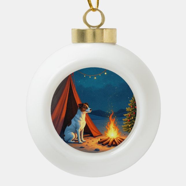 Boule En Céramique Jack Russell Christmas Camping Night Painting (Devant)